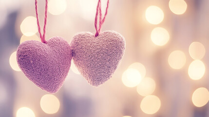 Soft pink heart romantic decoration love valentine bokeh texture hanging celebration dreamy background