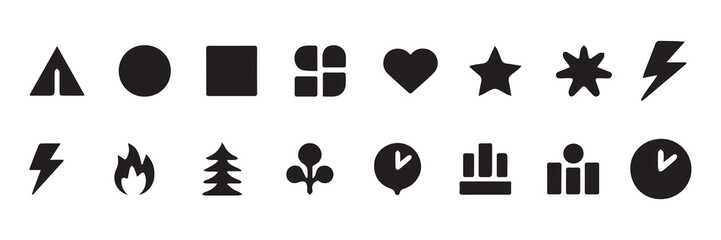 Minimalist Black Silhouette Icon Set &ndash; Nature, Shapes, and Data Symbols