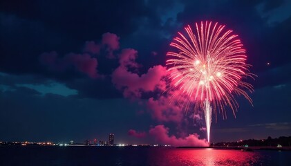 Vibrant fireworks explode in a celebratory night sky, illuminating the darkness with colorful bursts , spectacular, sparklers, festival