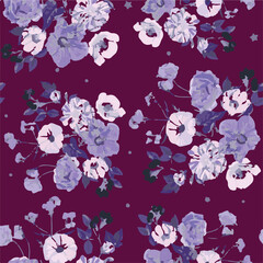 Floral vintage seamless pattern. Fall vector background with flowers and leaves.
