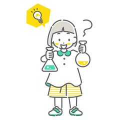 理科の勉強にワクワクする小学生　シンプルでかわいい線画イラスト