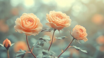 Peach Roses in a Garden: A Soft, Serene Image of Blooming Roses