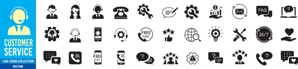 Customer service icon set. Editable liner icons collection. Vector illustration.