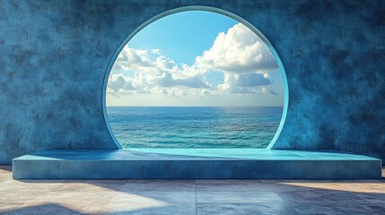 Fototapeta premium Serene Coastal View Through a Circular Window