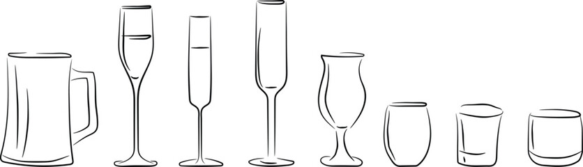 Diverse Collection of Drinkware Line Art