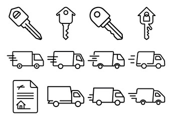 Real Estate and Home Lifestyle Icons Vector Outline Symbols for Renting, Buying, and Improving Real Estate