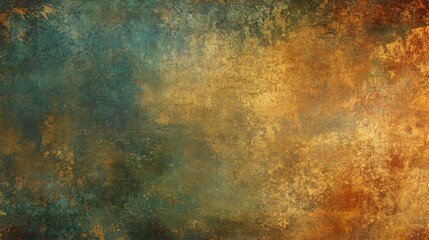 Abstract painting with a blend of gold, brown, and teal colors creating a textured look 
