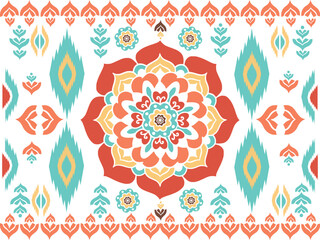 Mandala flower Boho pattern on white background and native fabric pattern.
