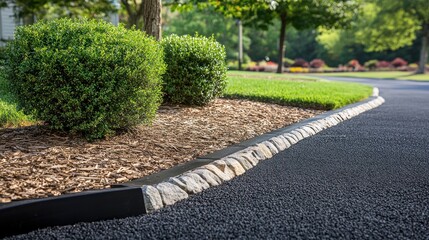 Well-maintained driveway edging with landscaping