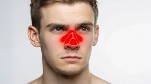 Sinus and Inflammation Concept,Pressure and tension around sinuses highlighted side profile overlay, showcasing discomfort