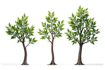 Three isolated tree branches on white background, wood, minimalist, nature