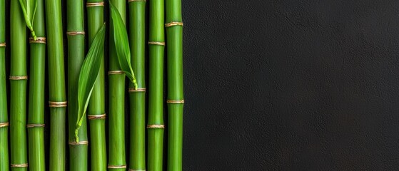 Fototapeta premium A row of bamboo plants are on a black background
