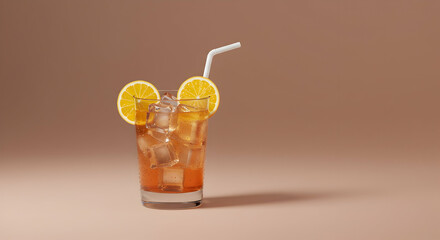 Refreshing Iced Tea with Citrus Garnish and Ice Cubes in a Glass
