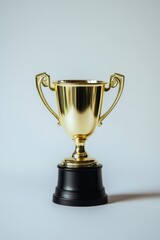 Gold trophy on a black base against a plain background