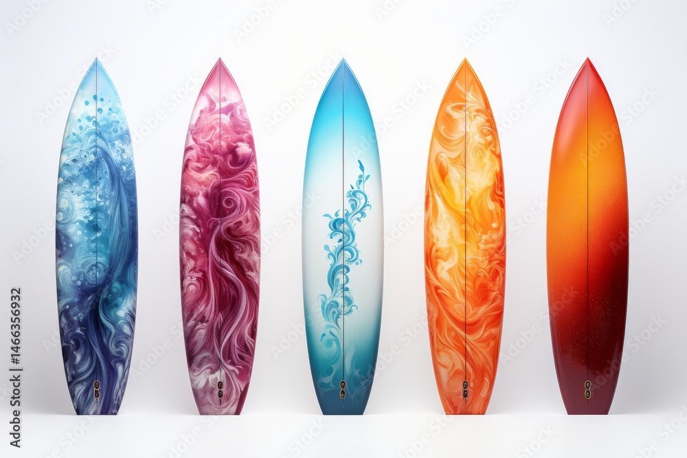 Poster cascading surfboard graphics generated by computer isolated on transparent background