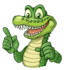 Obraz premium Cartoon crocodile character expressing excitement and energy. PNG image, transparent background