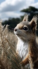Obraz premium Adorable squirrel amidst autumnal grasses