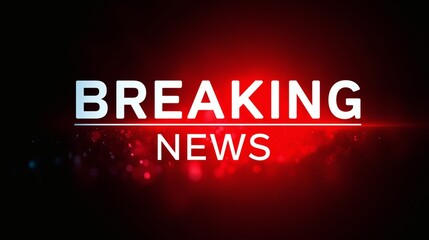 Bright breaking news alert in glowing red, Split-line layout for visual emphasis, Great for live updates or digital media graphics