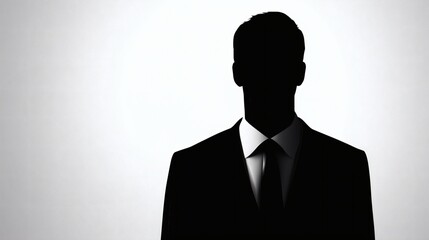 Businessman silhouette on light background, Mysterious professional figure in suit, Concept image for anonymity or secrecy