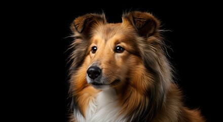 Dog with Brown and White Fur on Black Background