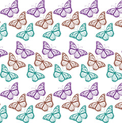 Seamless Colorful Butterfly Pattern, Hand-Drawn Minimalist Insect  Design for Fabric ,textile print Wallpaper, Stationery decorative art project, isolated on a transparent background.