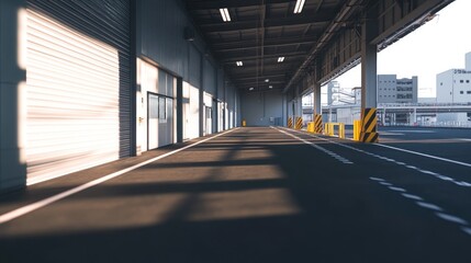 Obraz premium Industrial Warehouse Interior at Dawn