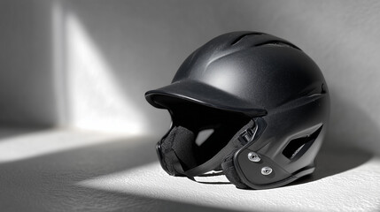 Fototapeta premium Modern Minimalist Helmet with Strap in Soft Lighting on Textured Surface