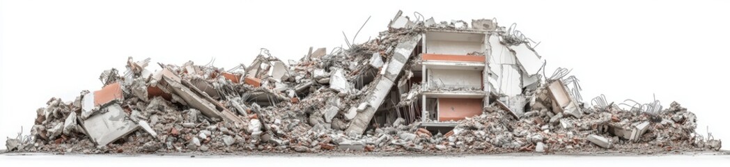 Gray and White Building Rubble Pile on White Background
