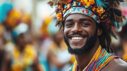 Joyful man in vibrant celebration attire