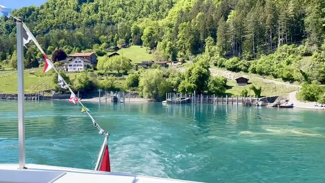Time lapse of ferry boat on lake Walen, Walensee. St.Gallen, Switzerland.