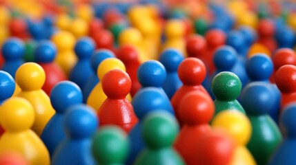 Colorful figurines crowd, close-up view