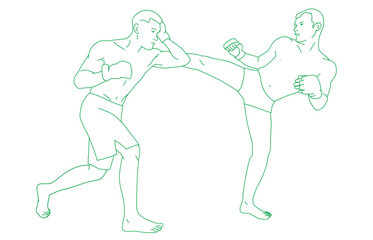 Boxer attacks the opponent and strikes