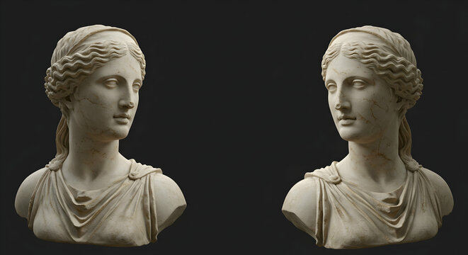 Elegant Marble Bust of Classical Female Sculpture with Detailed Features