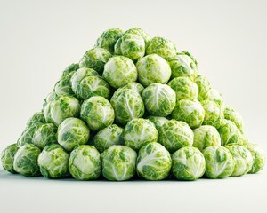 Fototapeta premium Green Brussels Sprouts Pile on White Background