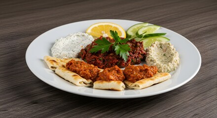 Turkish Appetizer with Bread, Dip and Salad