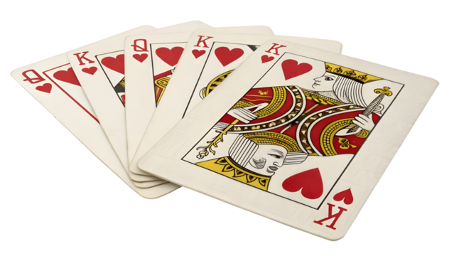 Close-Up of Playing Cards Displaying Kings and Queens of Hearts