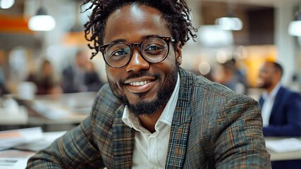 Portrait of a Smiling Black Man in a Modern Office