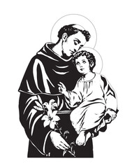 Saint Anthony with Child Jesus vector catholic religious Illustration