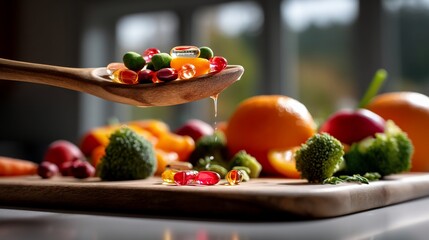 Colorful supplements and fresh produce