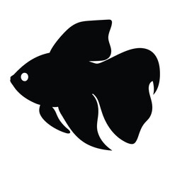 betta fish vector silhouette icon, black and white illustration of fish.