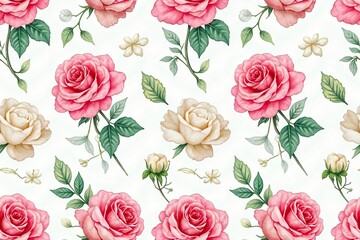 Delicate watercolor roses, intertwined leaves, seamless repeat , pattern, seamless, blossom