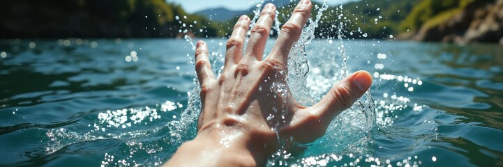 Fototapeta premium Hand Emerging from Water Dramatic and Emotional Scene for Artistic and Conceptual Use