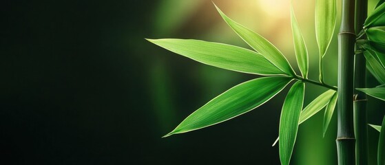 Obraz premium A leafy green bamboo plant with a bright sun shining on it