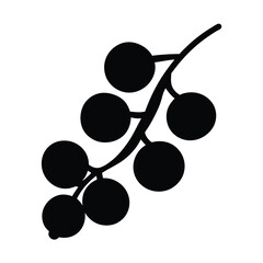 blackcurrant vector silhouette icon, black and white illustration of fruits.