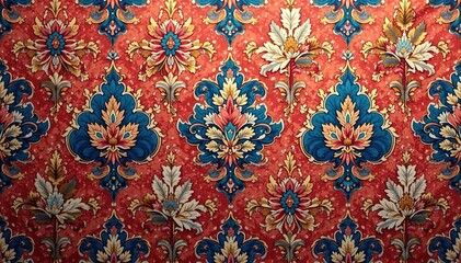 Intricate floral damask, repeating elegantly across a rich fabric , ornate, damask, texture