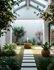 Modern Courtyard with Water Feature Stone Pathways