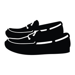 boat shoes vector silhouette icon, black and white illustration of footwear.
