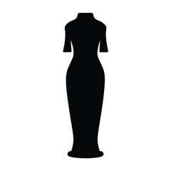 bodycon dress vector silhouette icon, black and white illustration of clothing.