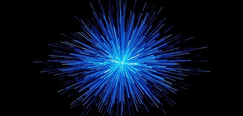 Asymmetrical blue light explosion, radiating energy on a black backdrop, blue light, electric