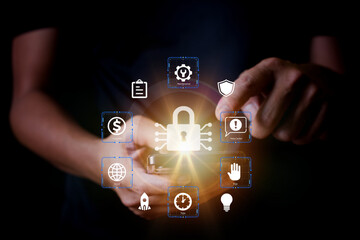 businessman using the smart mobile phone to access on smartphone for validate password for biometric two steps authentication to unlock security, Business Technology security Concept